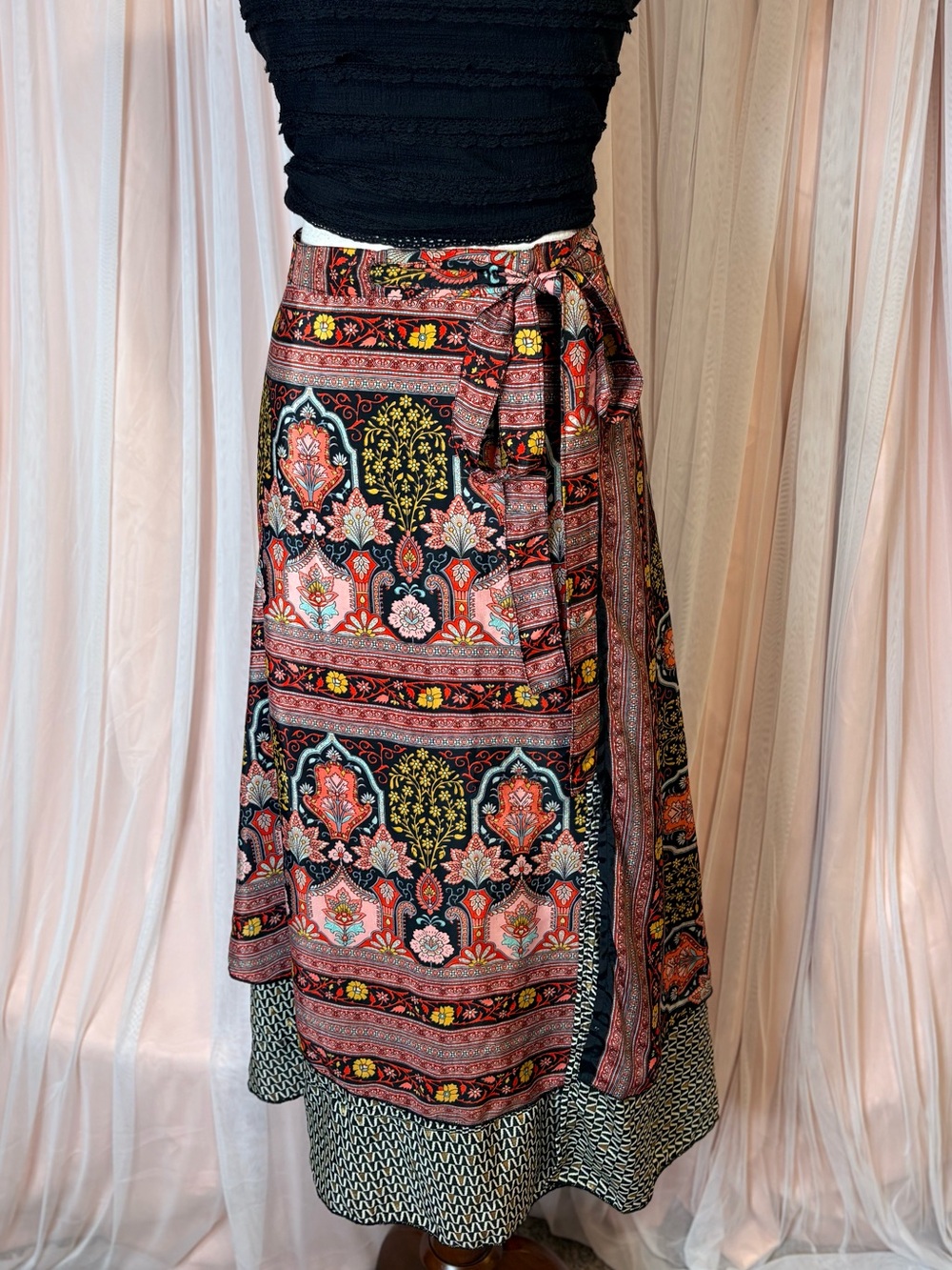 Cienna Designs Silk Blend Wrap Skirt Boho Floral Paisley Midi Size One Size